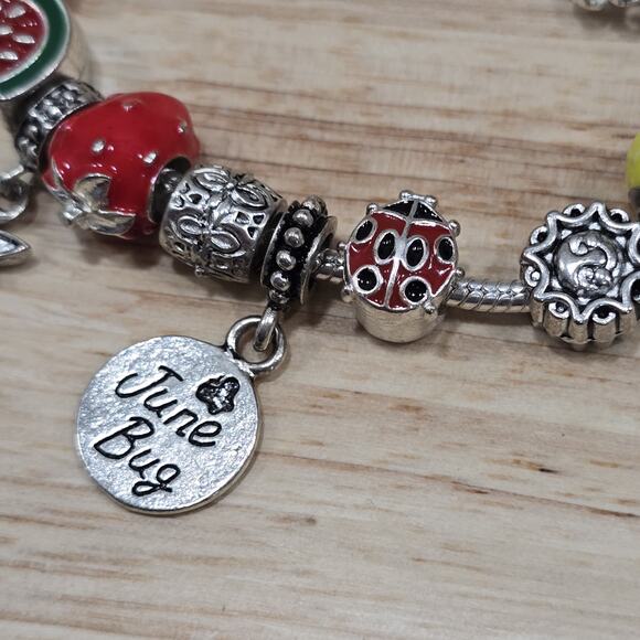 Charm Bracelet June Bug Summer Bugs Kite Yellow European Beads Bee Ice Cream - Picture 3 of 9